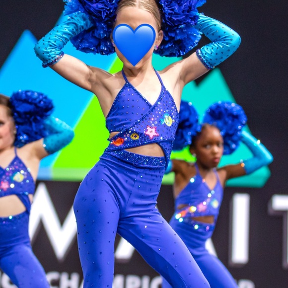 Girls blue under the sea fish custom dance costume unitard - Picture 4 of 7